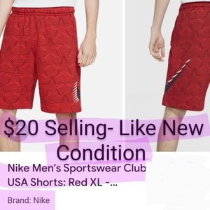 Nike Men's Sportswear Club USA Shorts Red Large Mens